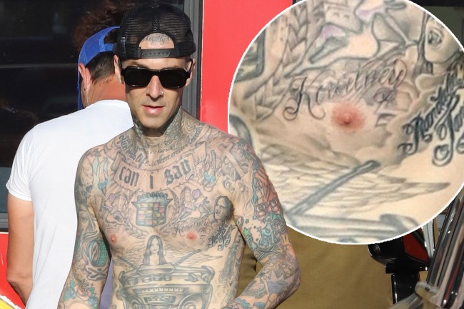 Travis Barker Debuts New Tattoo That Appears to be Heartfelt Tribute to  Kourtney Kardashian  Kourtney Kardashian tattoos Travis Barker  Just  Jared Celebrity News and Gossip  Entertainment
